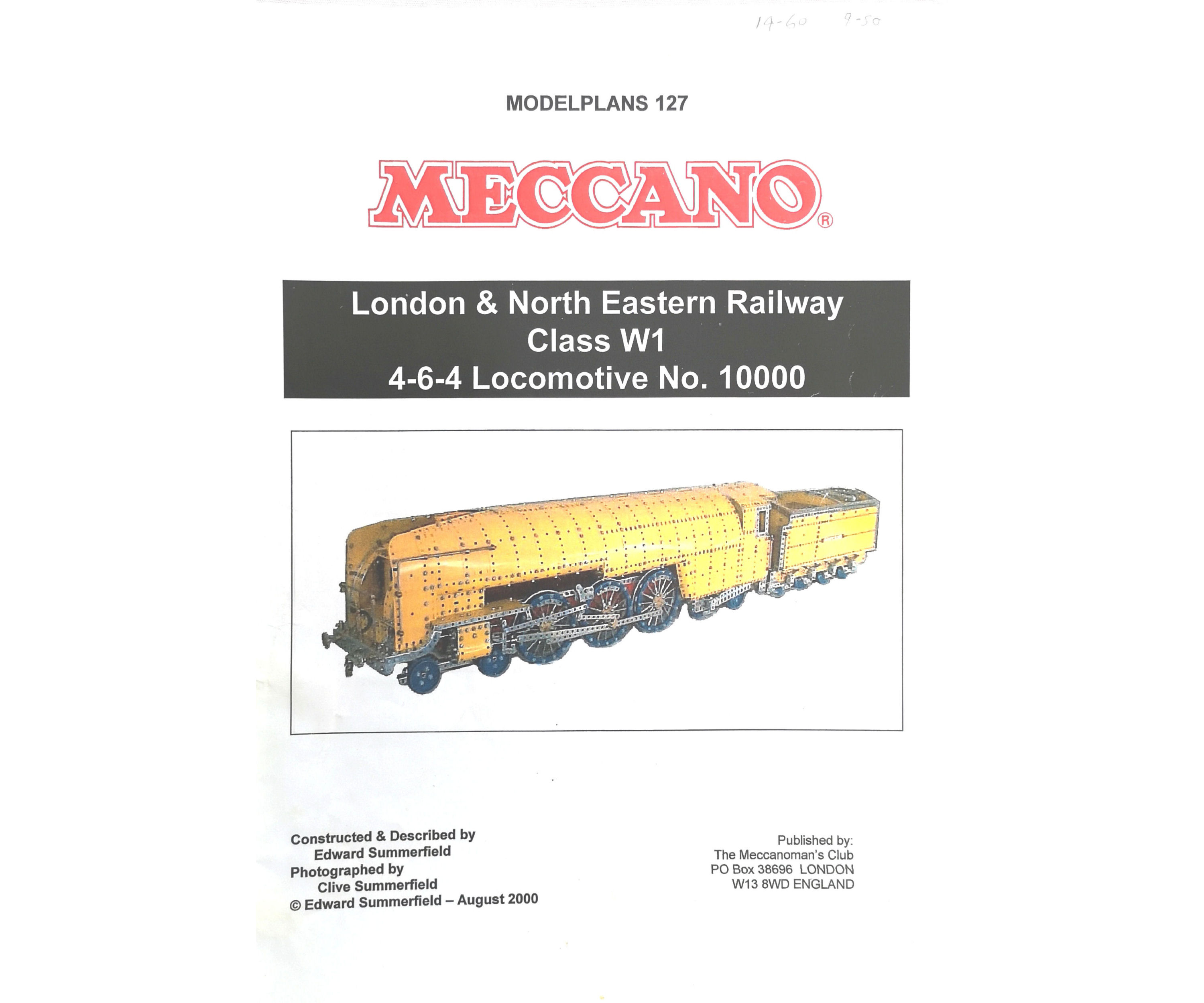 LOT 0158 - MODEL PLAN 127, LNER W1 4-6-4 LOCO 10.000 CLASS