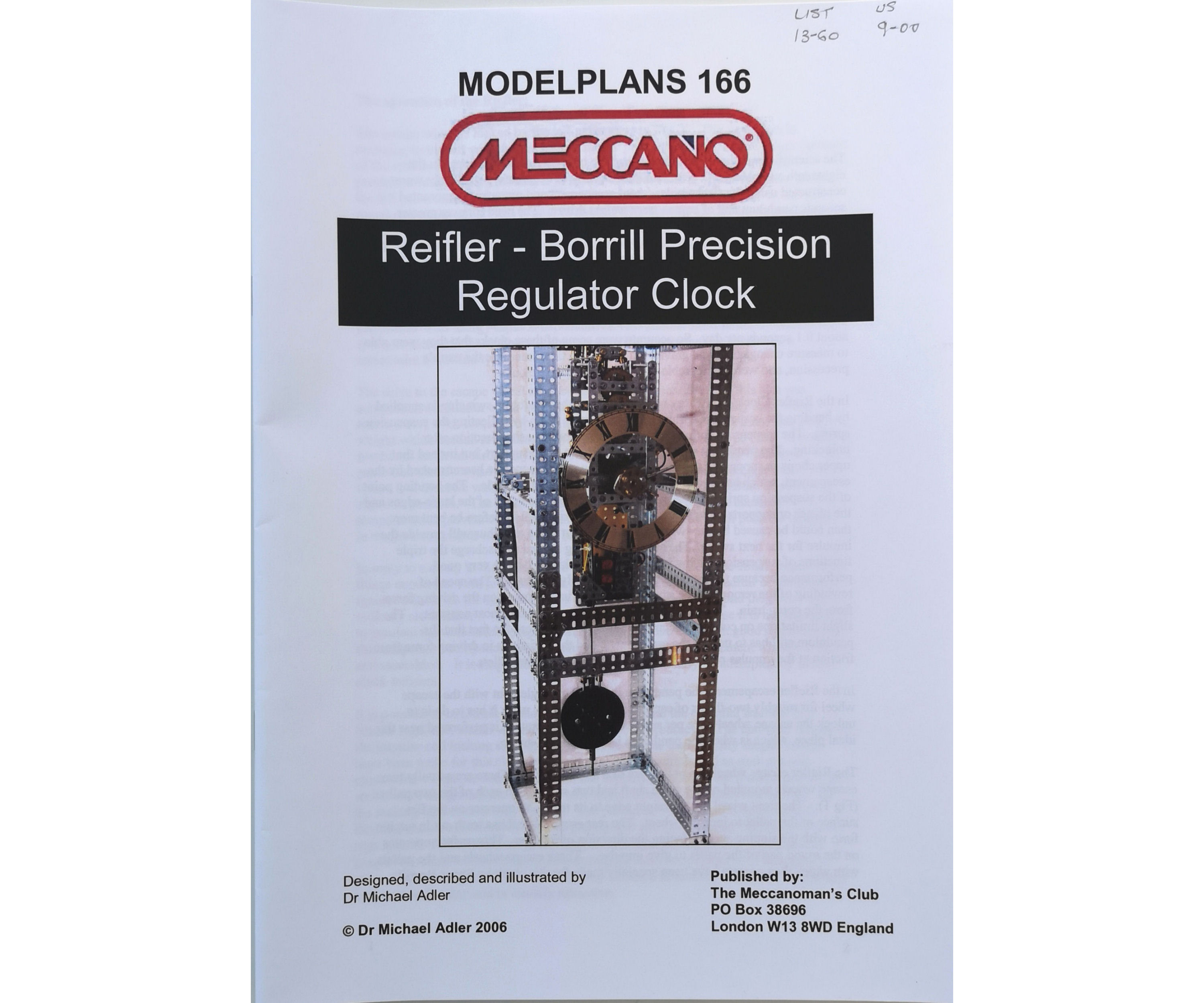 LOT 0182 - MODEL PLAN 166, PRECISION REGULATOR CLOCK